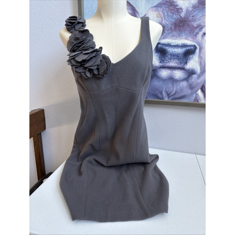 Susana Monaco Women's Size 4‎ Gray Wool Cashmere Blend Sleeveless Flowers Dress